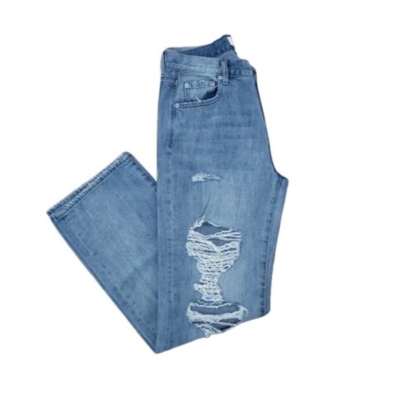 Pistola High Rise Distressed Boyfriend Jeans, Relaxed Straight Wide Leg, Blue - Picture 7 of 8